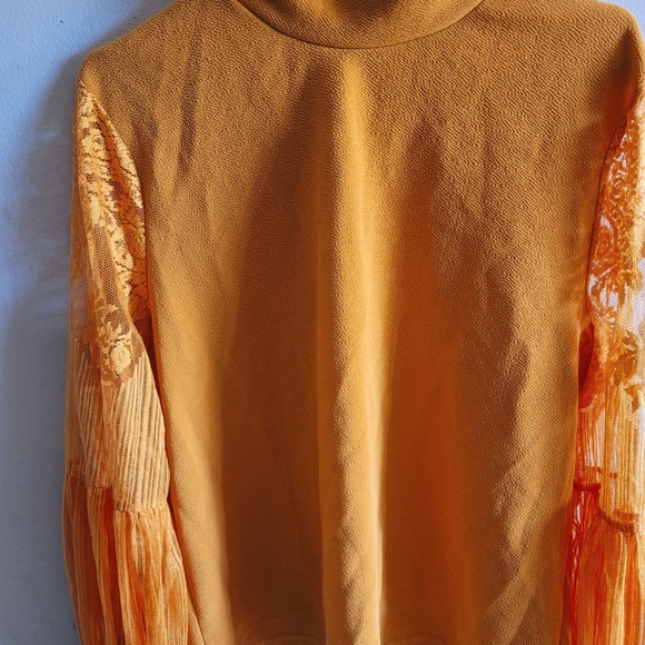 Plus Size High Neck Lace Bishop Sleeve Top - Picture 6 of 9